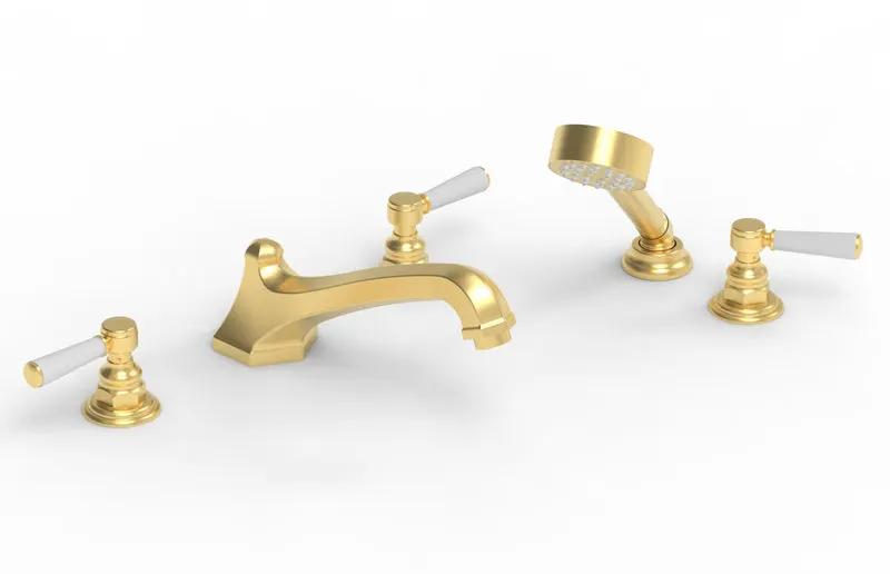 Phylrich HEX TRADITIONAL Deck Tub Set with Hand Shower - Satin White Lever Handles by Phylrich