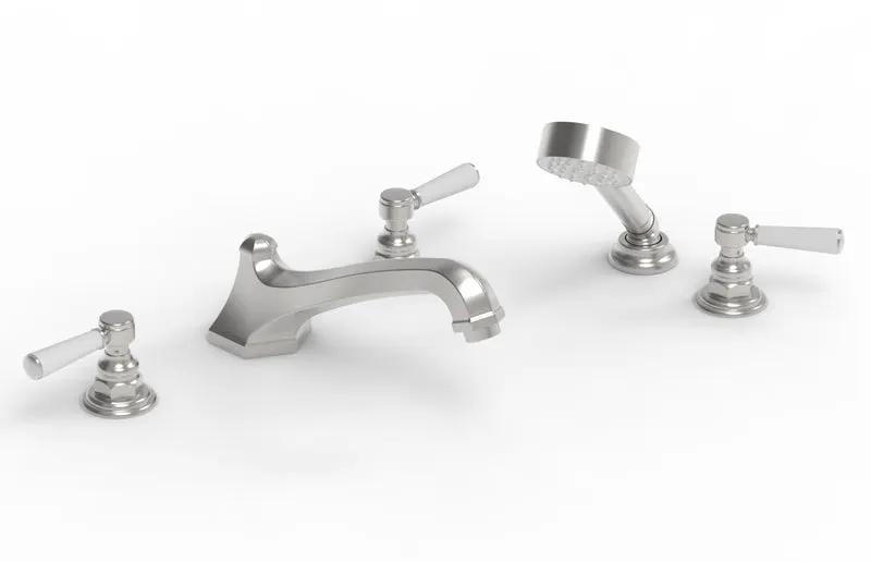 Phylrich HEX TRADITIONAL Deck Tub Set with Hand Shower - Satin White Lever Handles by Phylrich