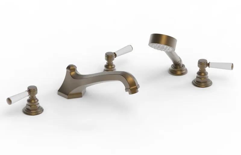 Phylrich HEX TRADITIONAL Deck Tub Set with Hand Shower - Satin White Lever Handles by Phylrich