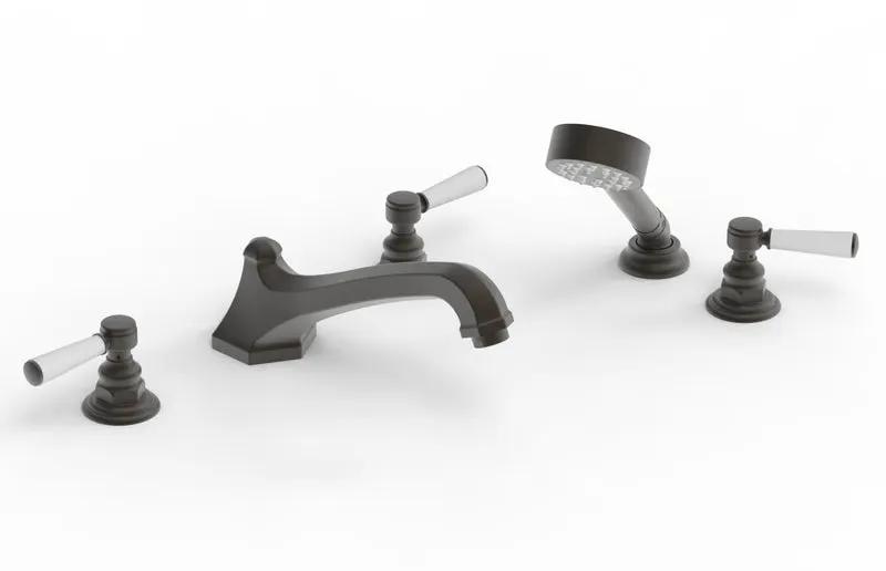 Phylrich HEX TRADITIONAL Deck Tub Set with Hand Shower - Satin White Lever Handles by Phylrich
