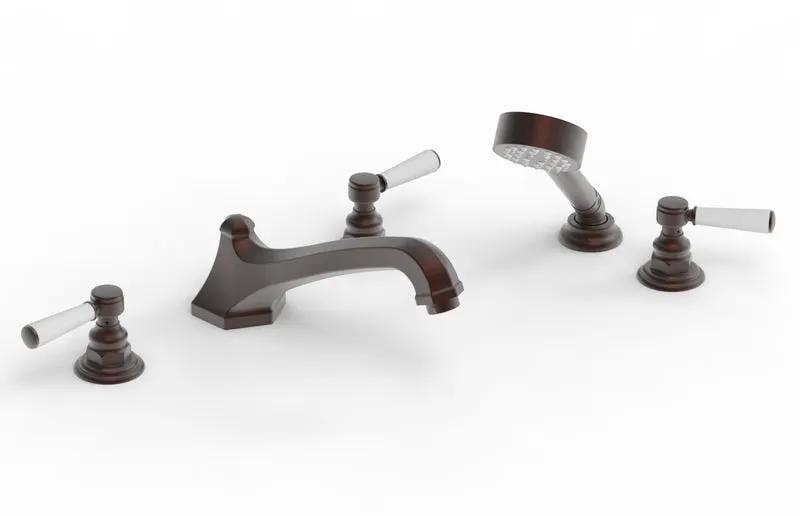 Phylrich HEX TRADITIONAL Deck Tub Set with Hand Shower - Satin White Lever Handles by Phylrich
