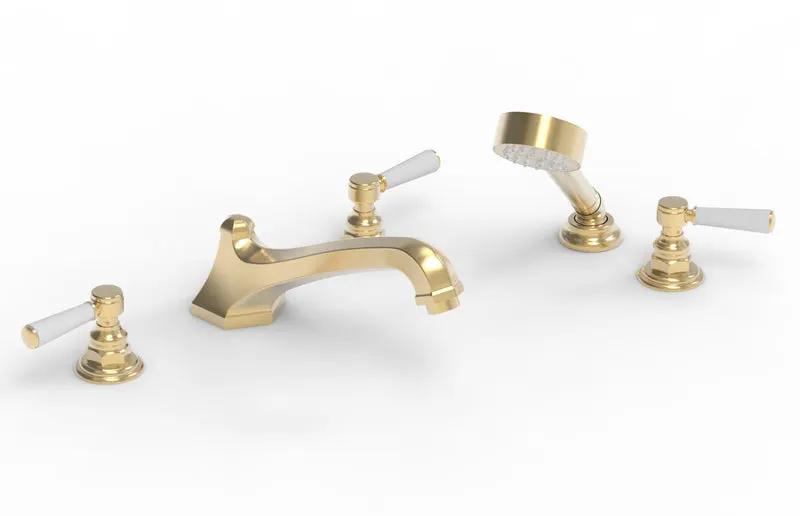 Phylrich HEX TRADITIONAL Deck Tub Set with Hand Shower - Satin White Lever Handles by Phylrich
