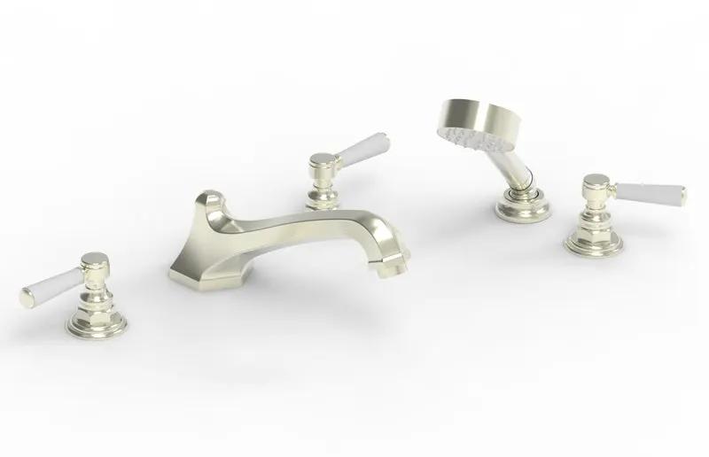 Phylrich HEX TRADITIONAL Deck Tub Set with Hand Shower - Satin White Lever Handles by Phylrich