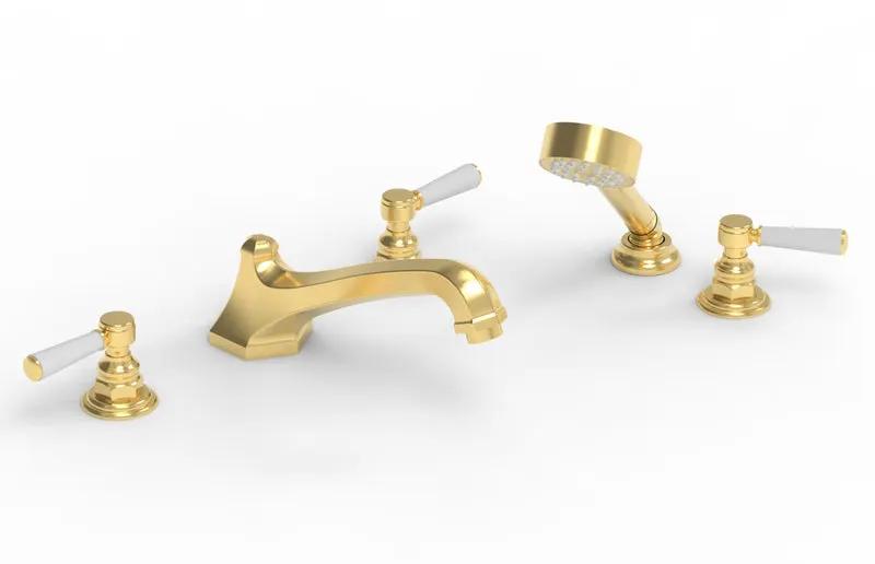 Phylrich HEX TRADITIONAL Deck Tub Set with Hand Shower - Satin White Lever Handles by Phylrich