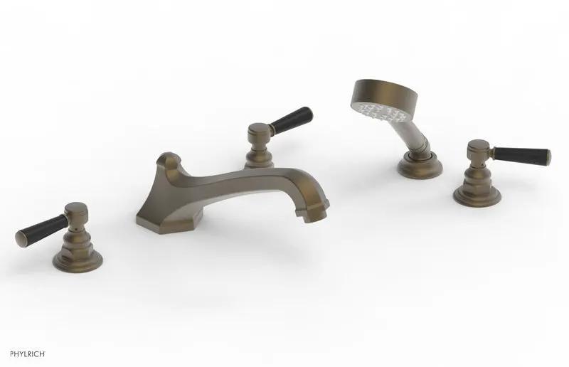 Phylrich HEX TRADITIONAL Deck Tub Set with Hand Shower - Satin Black Lever Handles by Phylrich