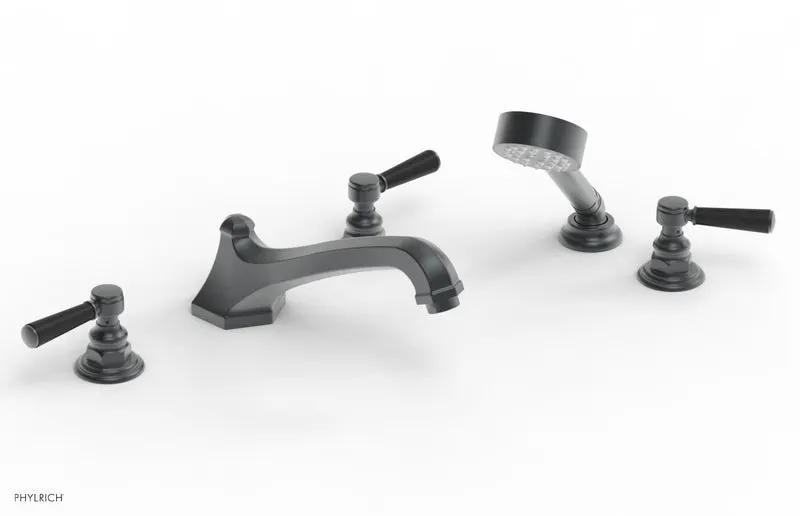 Phylrich HEX TRADITIONAL Deck Tub Set with Hand Shower - Satin Black Lever Handles by Phylrich