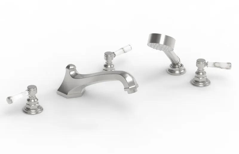 Phylrich HEX TRADITIONAL Deck Tub Set with Hand Shower - White Marble Lever Handles by Phylrich