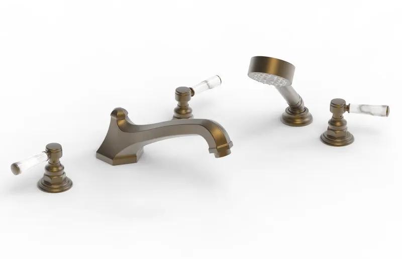 Phylrich HEX TRADITIONAL Deck Tub Set with Hand Shower - White Marble Lever Handles by Phylrich