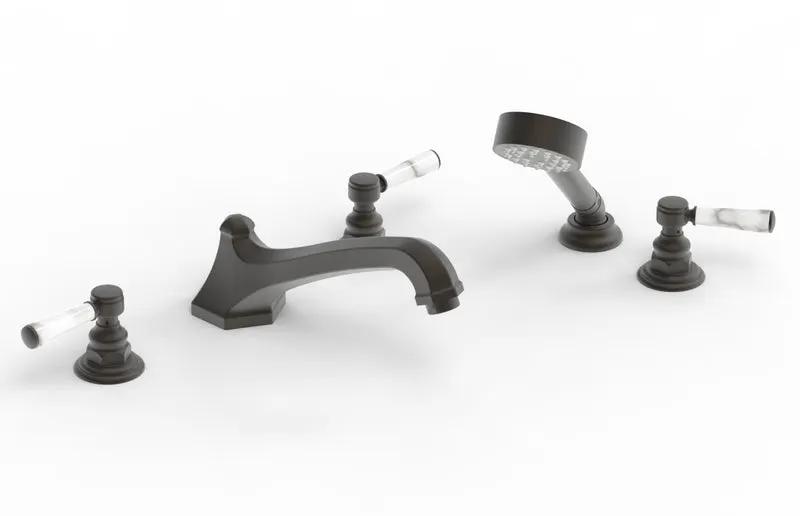Phylrich HEX TRADITIONAL Deck Tub Set with Hand Shower - White Marble Lever Handles by Phylrich