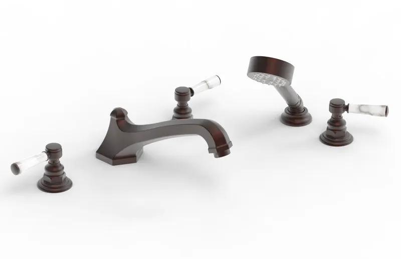 Phylrich HEX TRADITIONAL Deck Tub Set with Hand Shower - White Marble Lever Handles by Phylrich