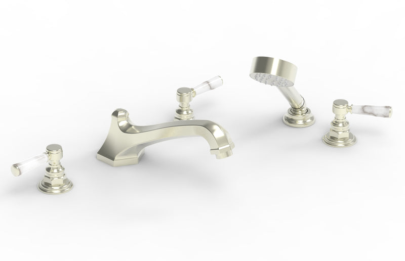 Phylrich HEX TRADITIONAL Deck Tub Set with Hand Shower - White Marble Lever Handles