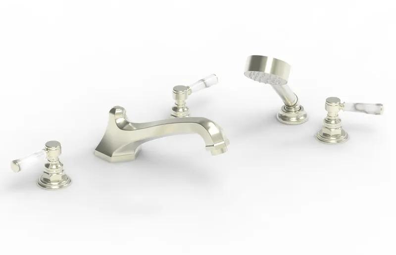 Phylrich HEX TRADITIONAL Deck Tub Set with Hand Shower - White Marble Lever Handles by Phylrich