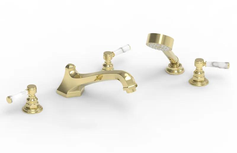 Phylrich HEX TRADITIONAL Deck Tub Set with Hand Shower - White Marble Lever Handles by Phylrich