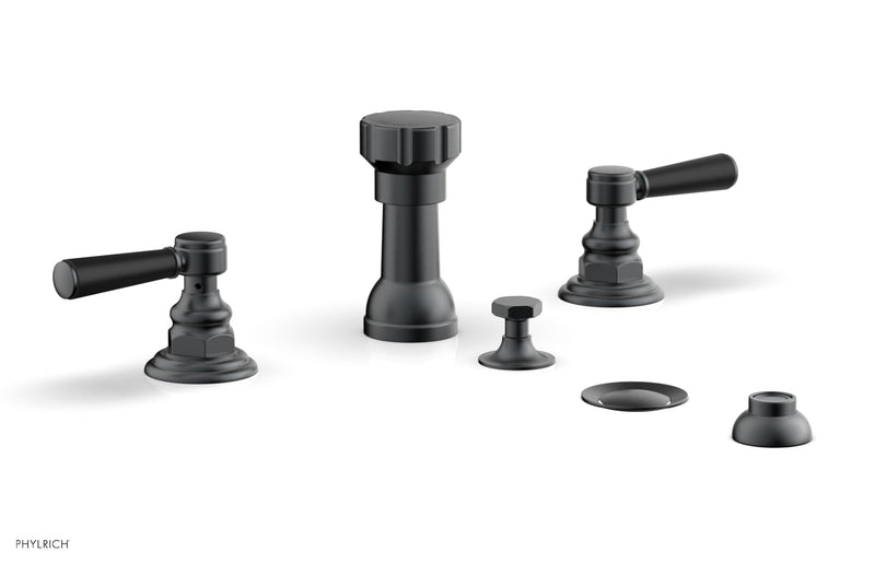 Phylrich HEX TRADITIONAL Four Hole Bidet Set - Satin Black Lever Handles