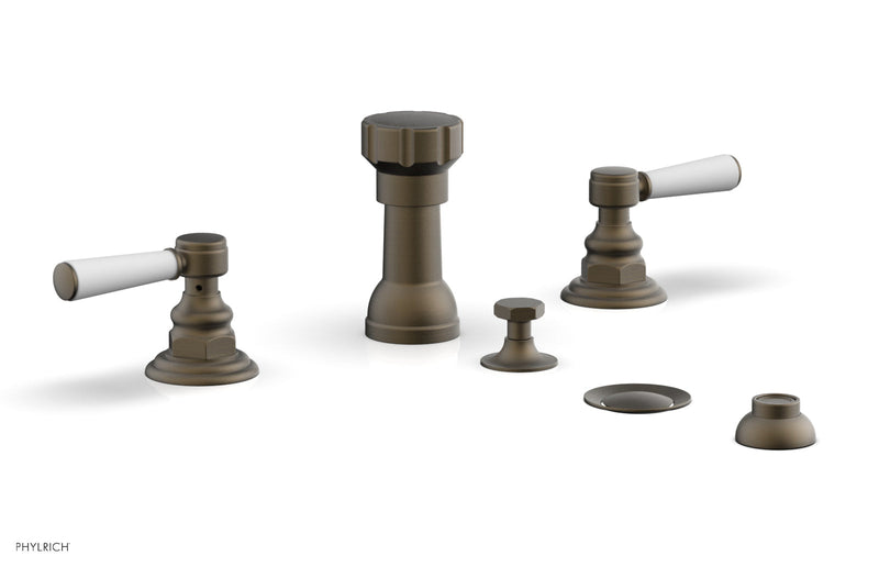 Phylrich HEX TRADITIONAL Four Hole Bidet Set - Satin White Lever Handles