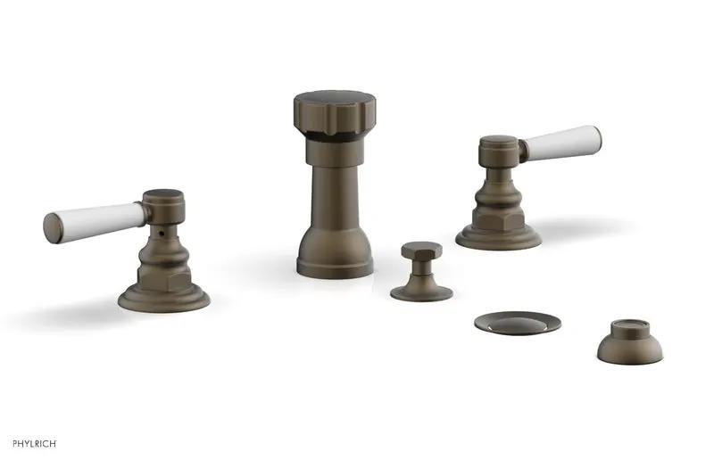 Phylrich HEX TRADITIONAL Four Hole Bidet Set - Satin White Lever Handles by Phylrich