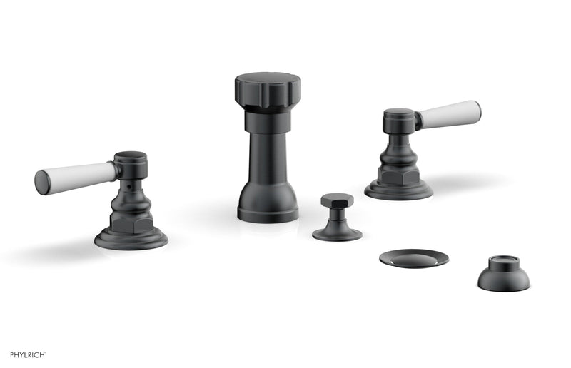 Phylrich HEX TRADITIONAL Four Hole Bidet Set - Satin White Lever Handles