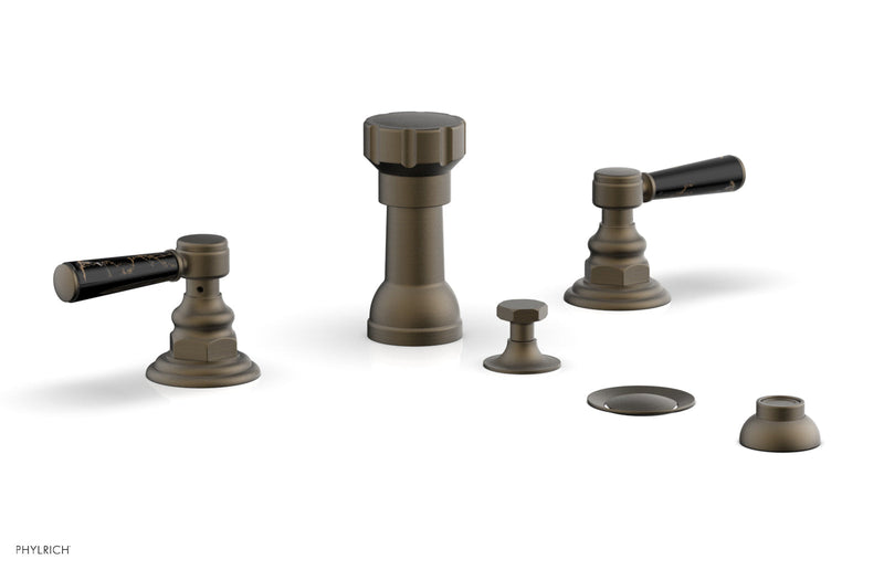 Phylrich HEX TRADITIONAL Four Hole Bidet Set - Black Marble Lever Handles