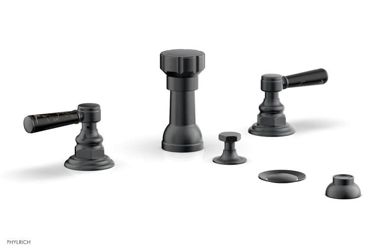 Phylrich HEX TRADITIONAL Four Hole Bidet Set - Black Marble Lever Handles