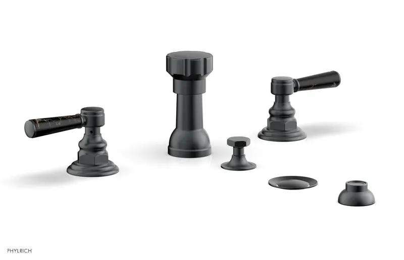 Phylrich HEX TRADITIONAL Four Hole Bidet Set - Black Marble Lever Handles by Phylrich