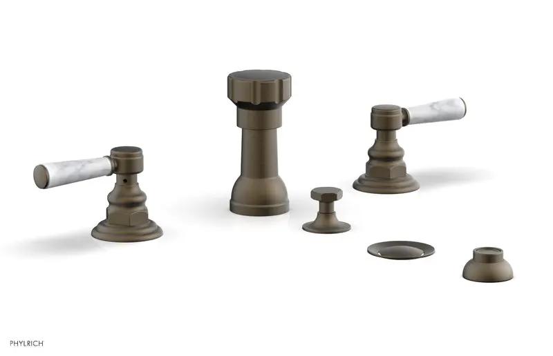 Phylrich HEX TRADITIONAL Four Hole Bidet Set - White Marble Lever Handles by Phylrich