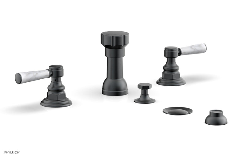 Phylrich HEX TRADITIONAL Four Hole Bidet Set - White Marble Lever Handles
