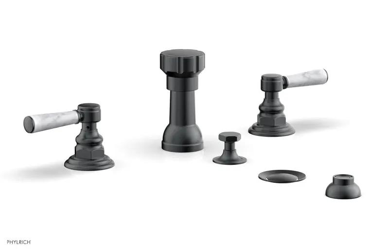 Phylrich HEX TRADITIONAL Four Hole Bidet Set - White Marble Lever Handles by Phylrich