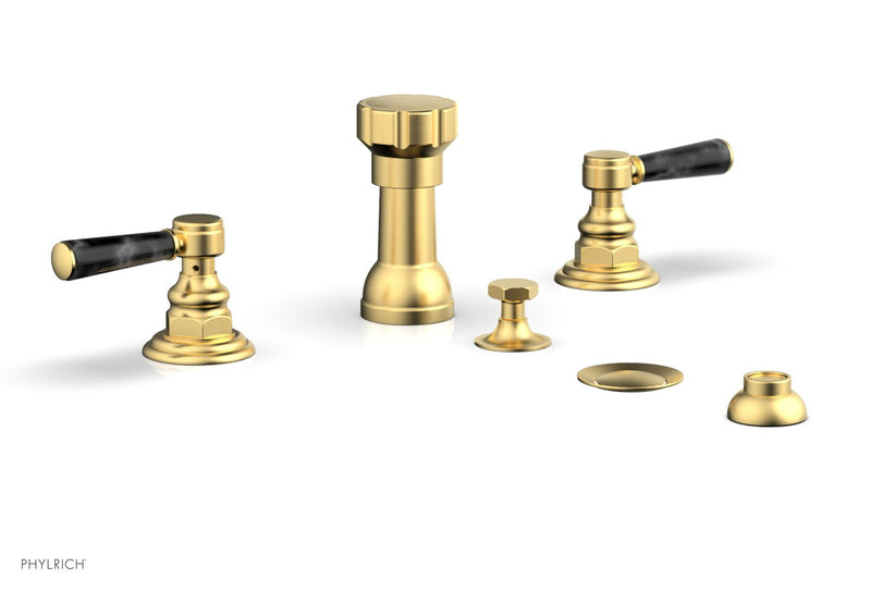 Phylrich HEX TRADITIONAL Four Hole Bidet Set - Black Marble Lever Handles