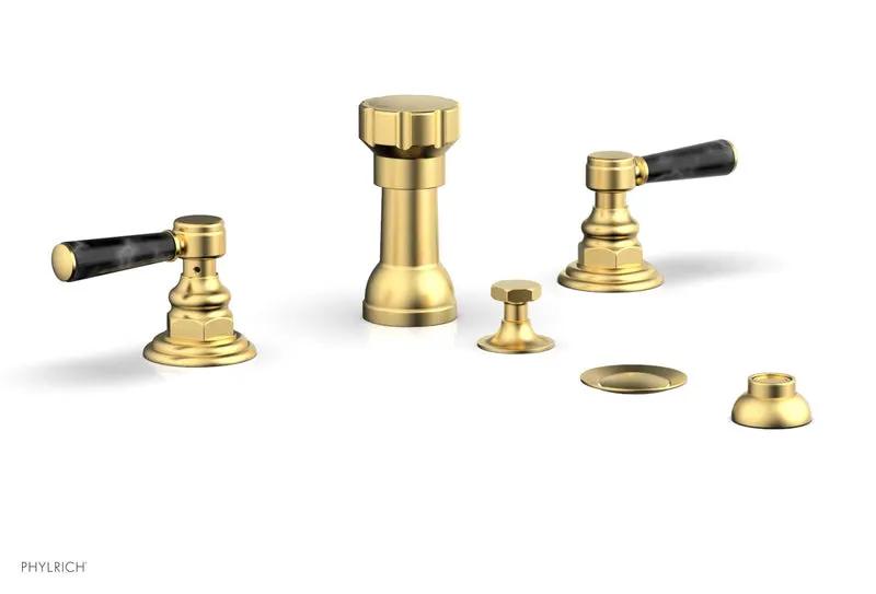Phylrich HEX TRADITIONAL Four Hole Bidet Set - Black Marble Lever Handles by Phylrich