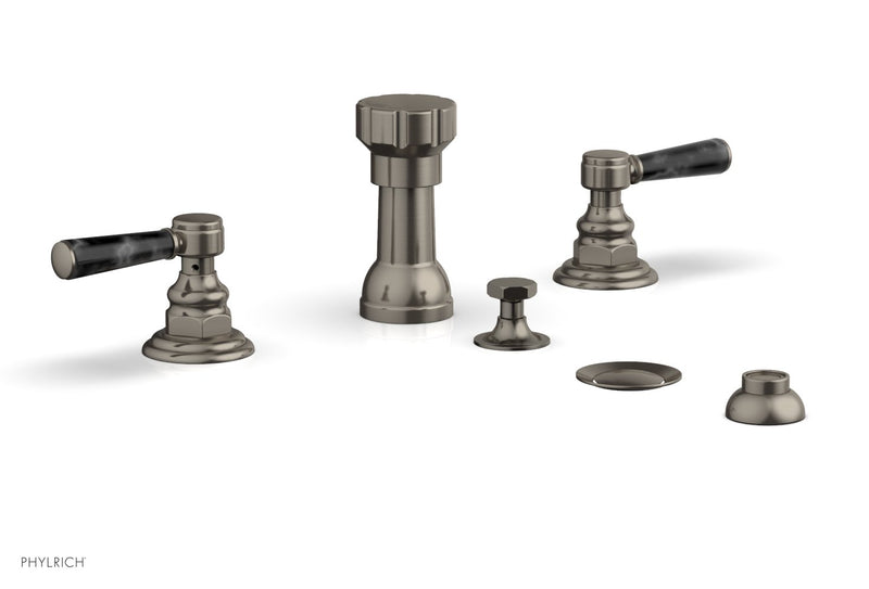 Phylrich HEX TRADITIONAL Four Hole Bidet Set - Black Marble Lever Handles
