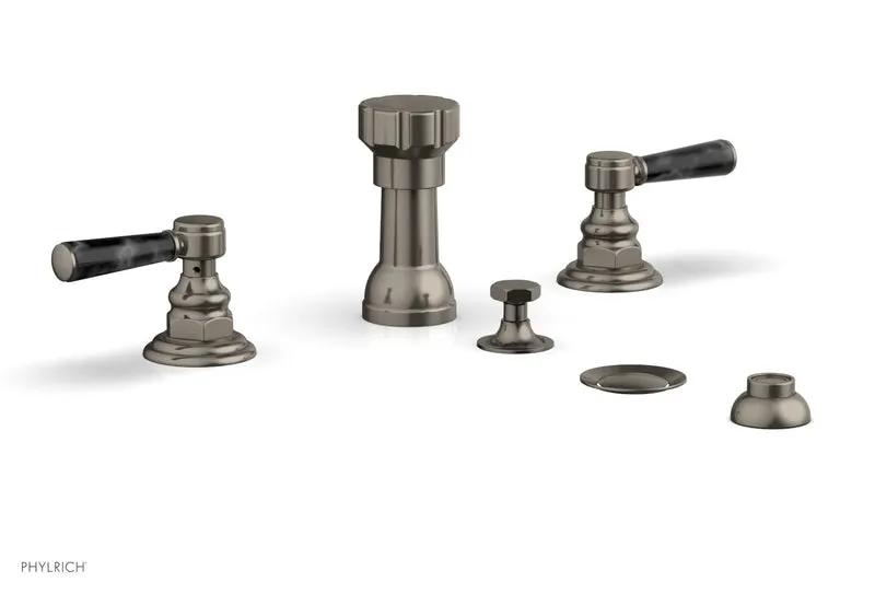 Phylrich HEX TRADITIONAL Four Hole Bidet Set - Black Marble Lever Handles by Phylrich