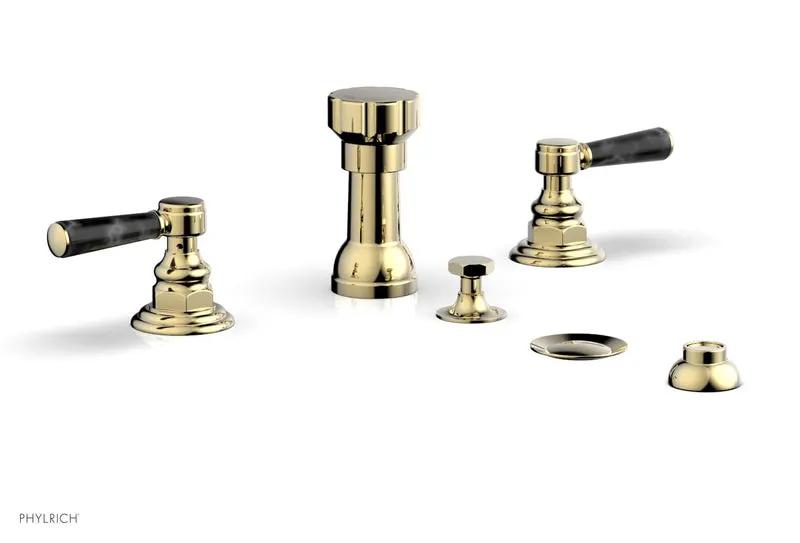 Phylrich HEX TRADITIONAL Four Hole Bidet Set - Black Marble Lever Handles by Phylrich