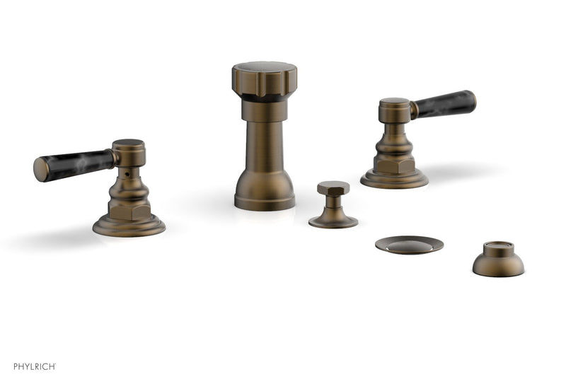 Phylrich HEX TRADITIONAL Four Hole Bidet Set - Black Marble Lever Handles