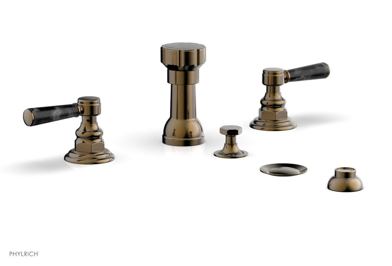 Phylrich HEX TRADITIONAL Four Hole Bidet Set - Black Marble Lever Handles
