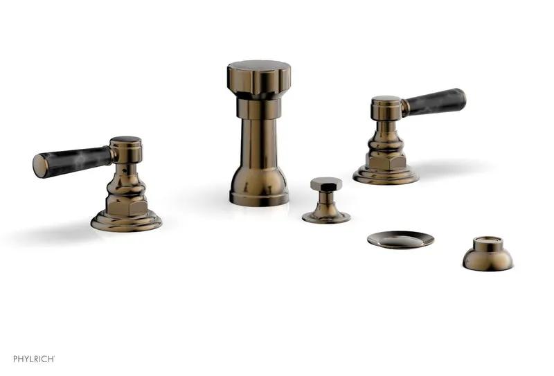 Phylrich HEX TRADITIONAL Four Hole Bidet Set - Black Marble Lever Handles by Phylrich