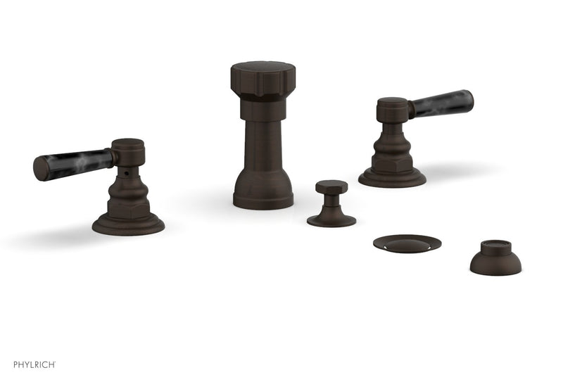 Phylrich HEX TRADITIONAL Four Hole Bidet Set - Black Marble Lever Handles