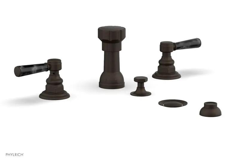 Phylrich HEX TRADITIONAL Four Hole Bidet Set - Black Marble Lever Handles by Phylrich