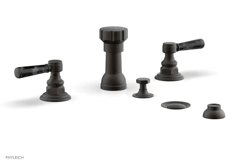Phylrich HEX TRADITIONAL Four Hole Bidet Set - Black Marble Lever Handles by Phylrich