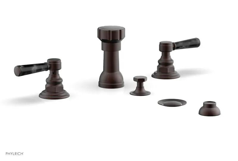 Phylrich HEX TRADITIONAL Four Hole Bidet Set - Black Marble Lever Handles by Phylrich