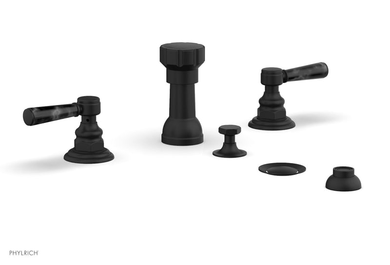 Phylrich HEX TRADITIONAL Four Hole Bidet Set - Black Marble Lever Handles