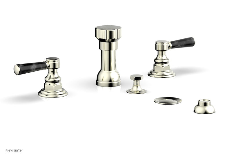 Phylrich HEX TRADITIONAL Four Hole Bidet Set - Black Marble Lever Handles