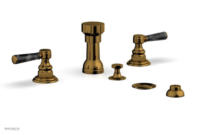 Phylrich HEX TRADITIONAL Four Hole Bidet Set - Black Marble Lever Handles