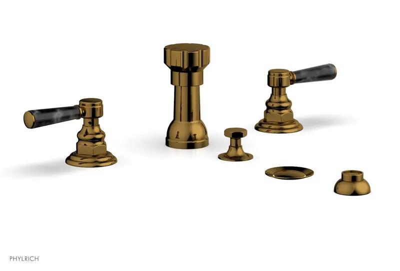 Phylrich HEX TRADITIONAL Four Hole Bidet Set - Black Marble Lever Handles by Phylrich