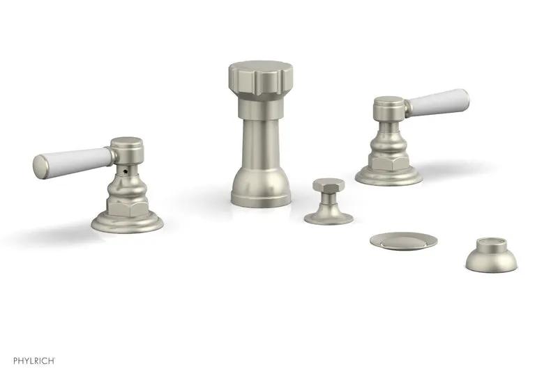 Phylrich HEX TRADITIONAL Four Hole Bidet Set - Satin White Lever Handles by Phylrich
