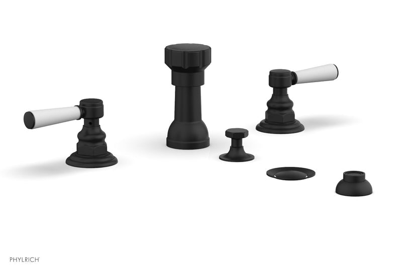 Phylrich HEX TRADITIONAL Four Hole Bidet Set - Satin White Lever Handles