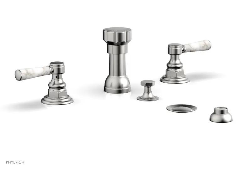 Phylrich HEX TRADITIONAL Four Hole Bidet Set - White Marble Lever Handles by Phylrich