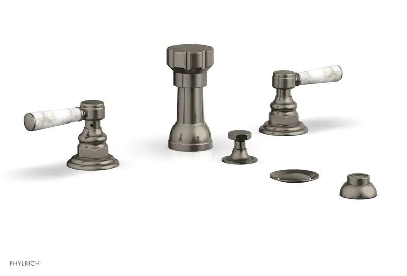 Phylrich HEX TRADITIONAL Four Hole Bidet Set - White Marble Lever Handles by Phylrich