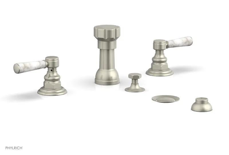 Phylrich HEX TRADITIONAL Four Hole Bidet Set - White Marble Lever Handles by Phylrich