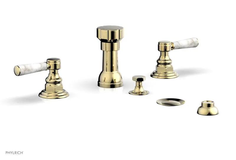 Phylrich HEX TRADITIONAL Four Hole Bidet Set - White Marble Lever Handles by Phylrich