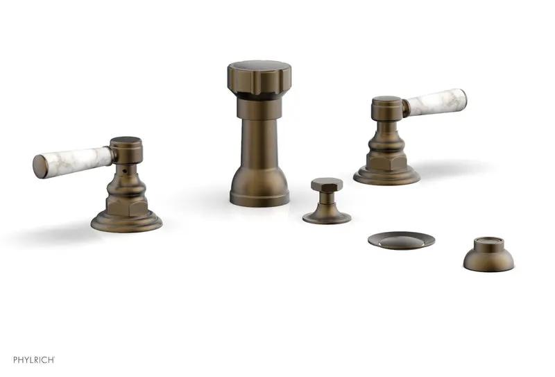 Phylrich HEX TRADITIONAL Four Hole Bidet Set - White Marble Lever Handles by Phylrich